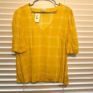 Sunny Yellow Plaid Short Sleeve Blouse